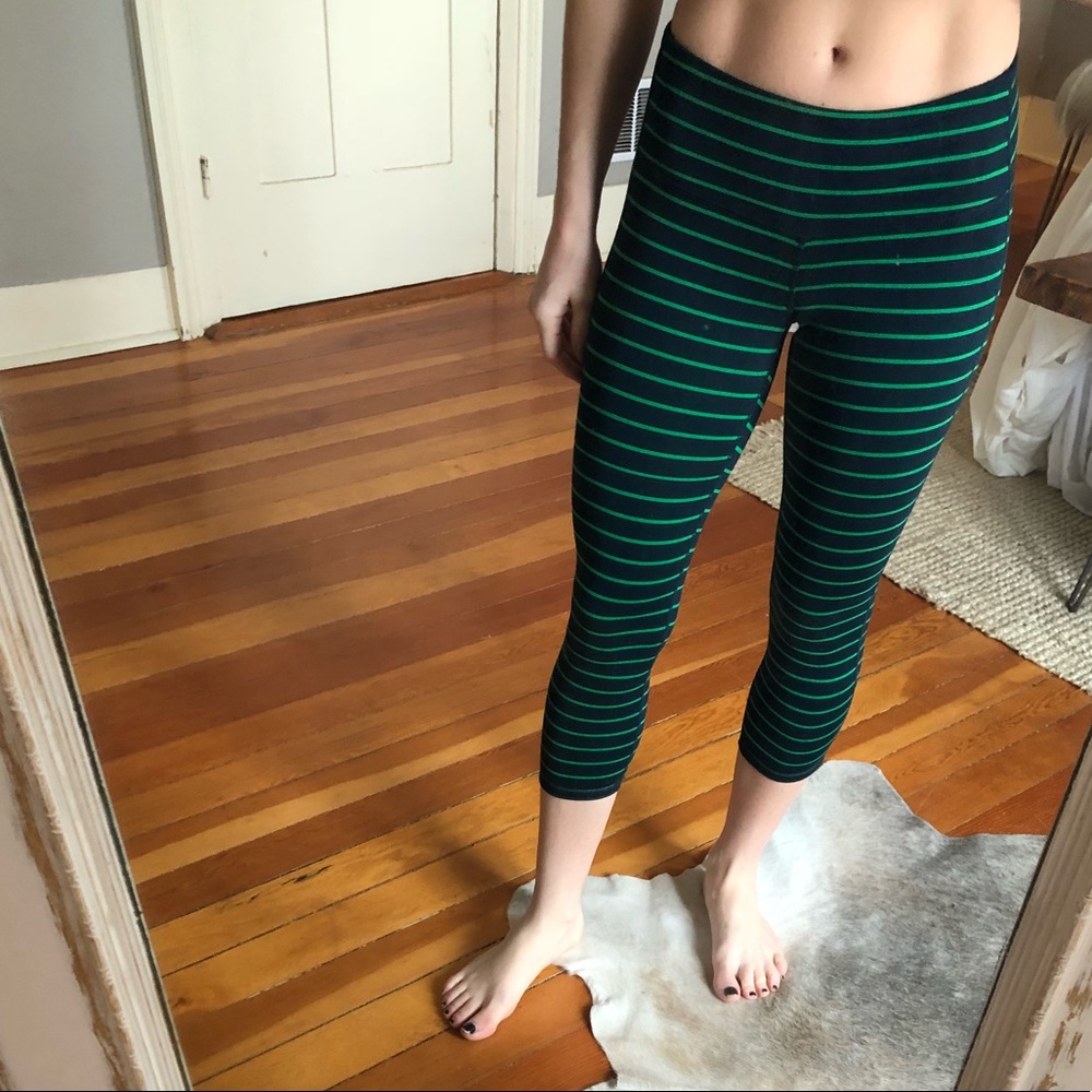 Athleta Navy and Green Striped Leggings Size XS